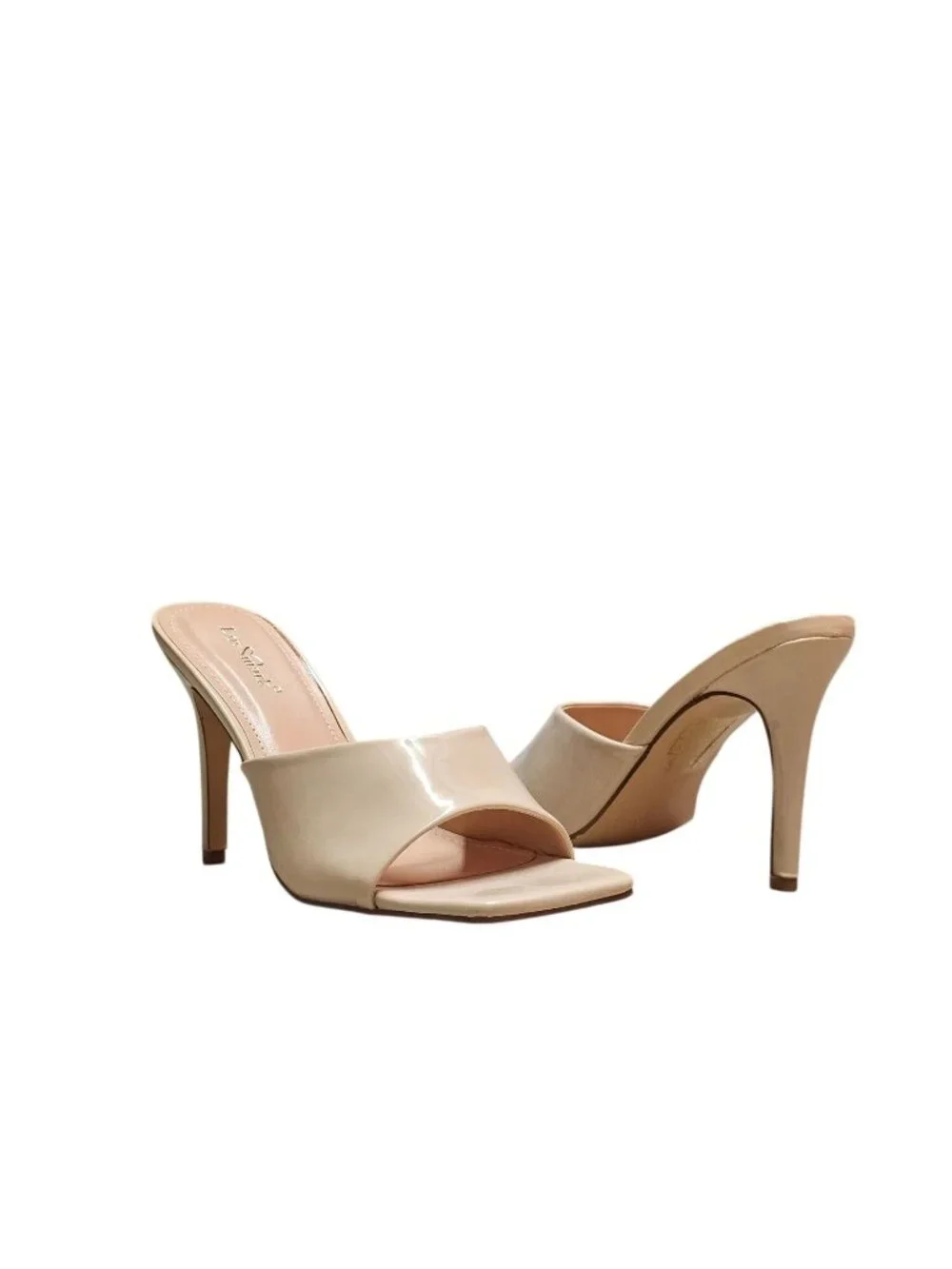 Nude Open-Toe Patent Leather High Heel Mules With Square Toe Design For Women